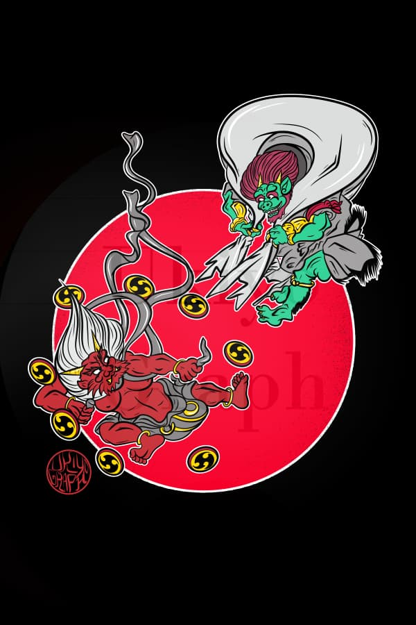 Raijin et Fuji, dieux japonais