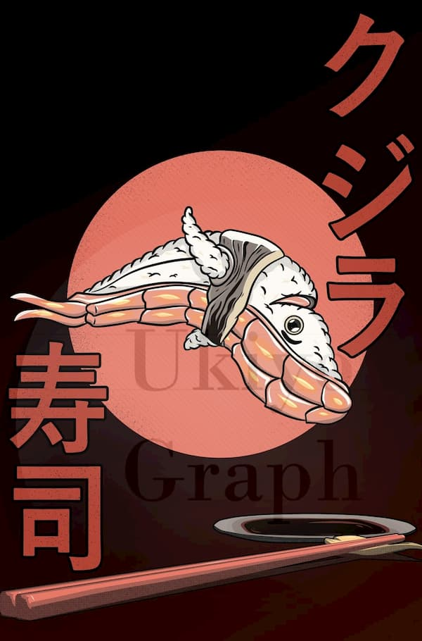 Illustration d'une baleine en sushi